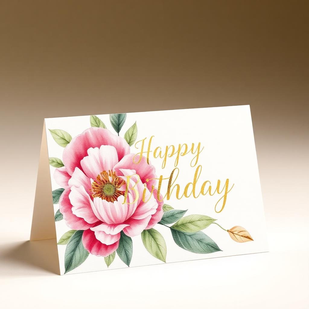 Peony Gold Foil Birthday Card